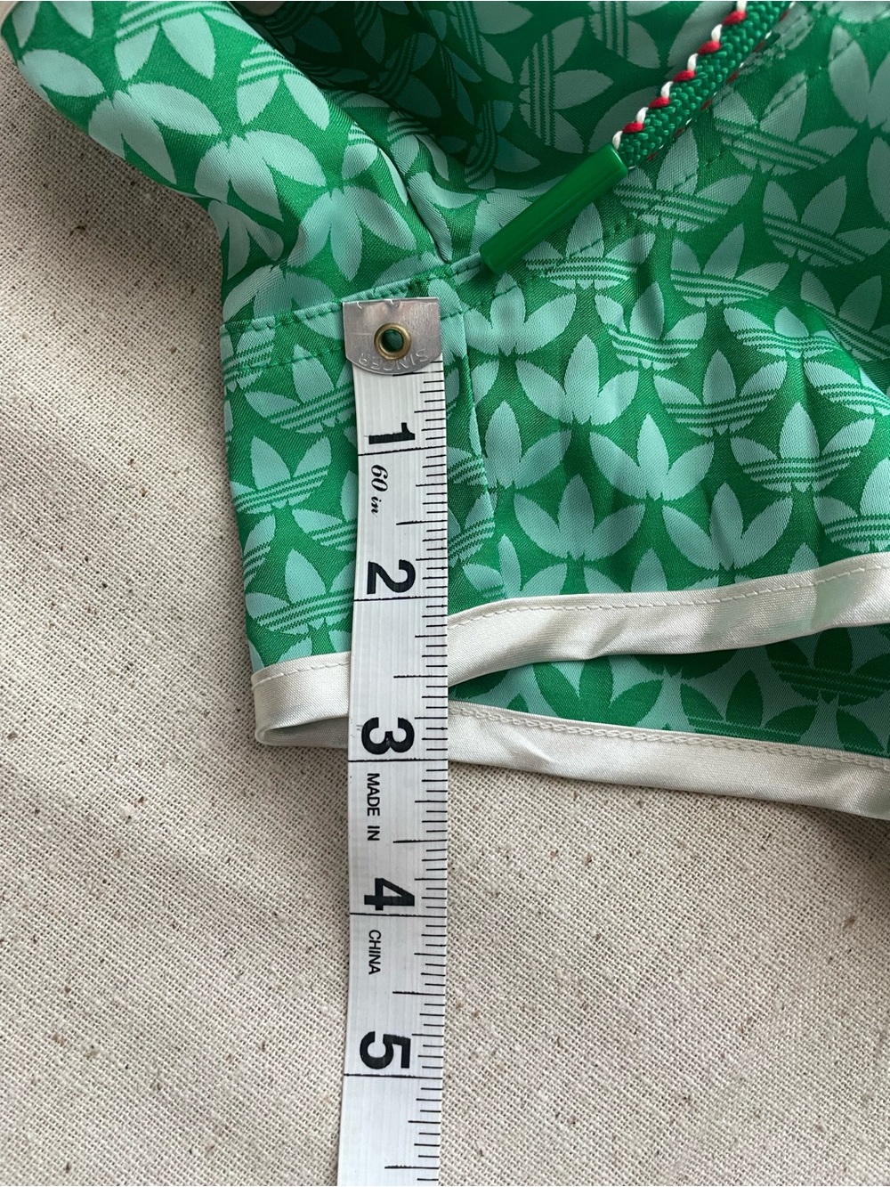 adidas Women's Green Trefoil-Print Running Shorts with White Trim - Picture 7 of 7